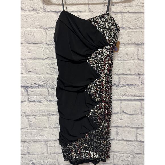 Deb Vintage Y2K Black & Silver Sequin Bodycon Short Formal Party Dress SZ MED - Picture 1 of 5